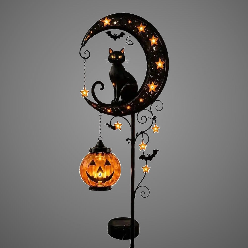 Lawnlurk bat and vine scrollwork design with lantern, Halloween decoration