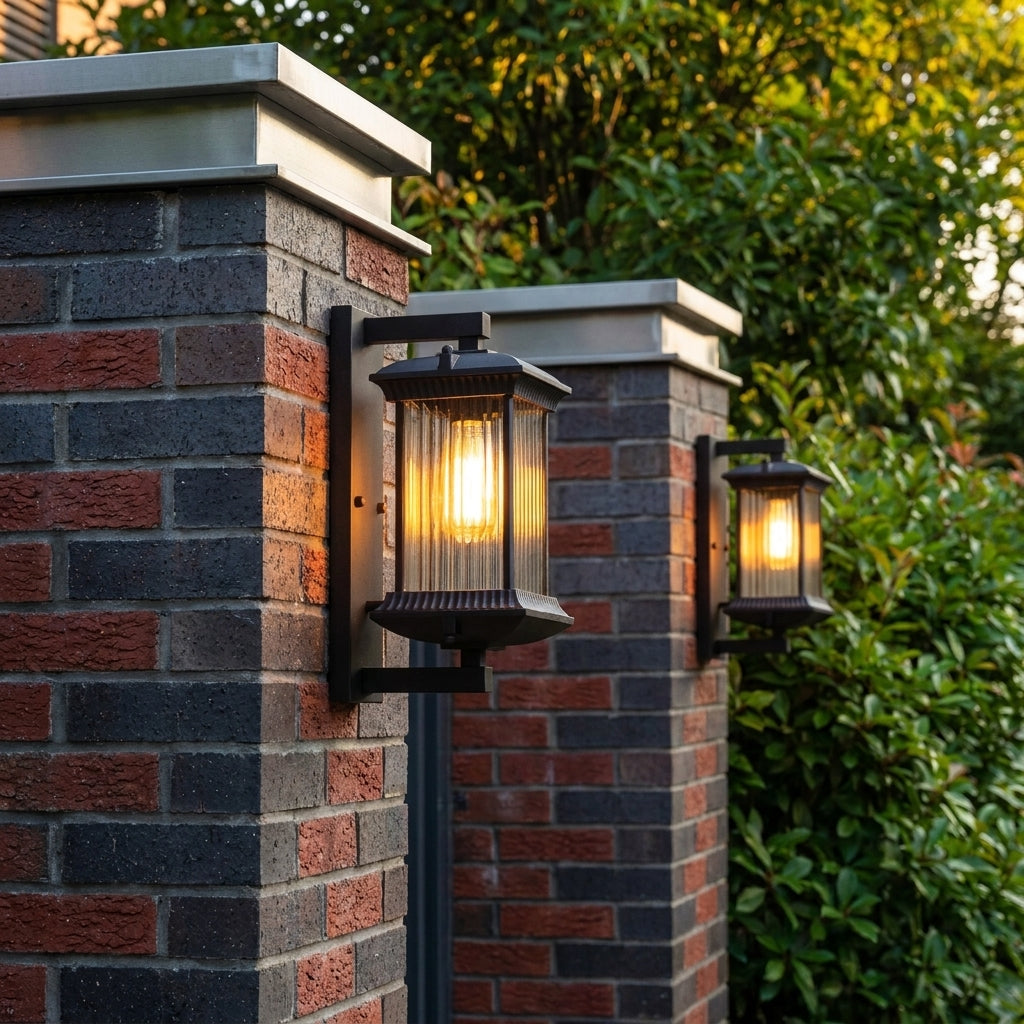 Lepzo outdoor fluted glass wall light, exterior installation photo 2