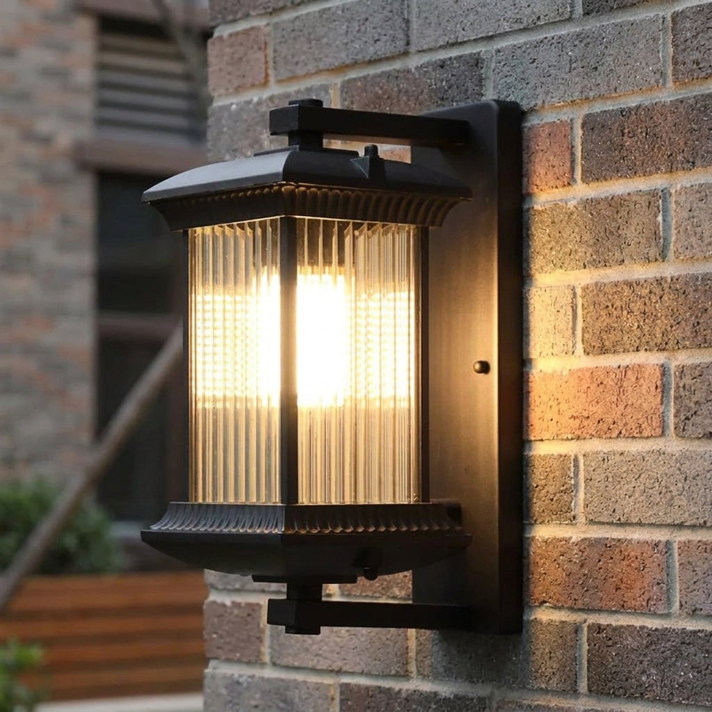 Lepzo outdoor fluted glass wall light, exterior installation photo 4
