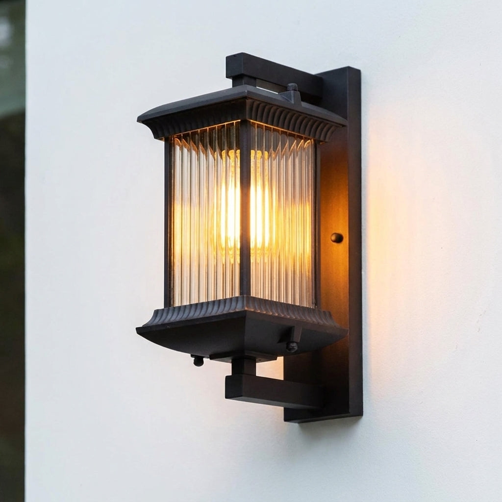 Lepzo outdoor fluted glass wall light, exterior installation photo 5