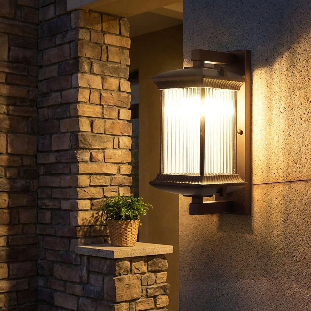 Lepzo outdoor fluted glass wall light, exterior installation photo 6
