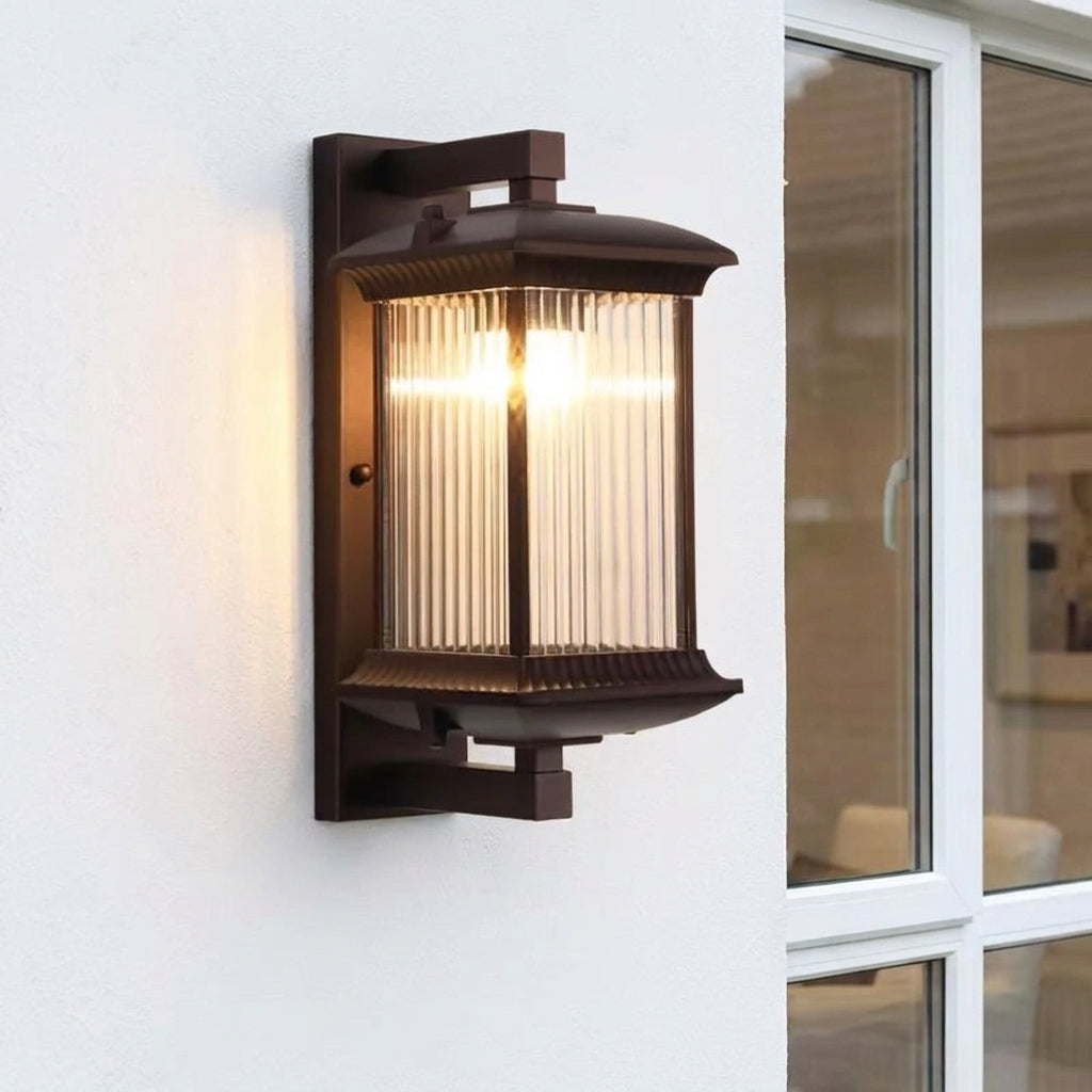 Lepzo outdoor fluted glass wall light, exterior installation photo 7