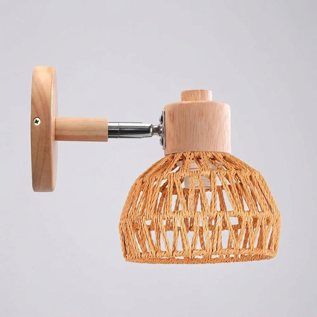 Limzo Japandi wabi-sabi rattan woven wall sconce, hero shot on studio background