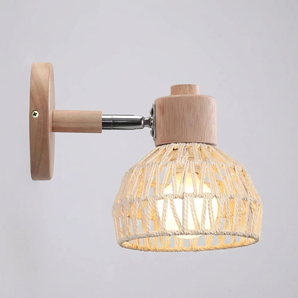 Limzo rattan wall sconce product shot on white background, angled view, unlit