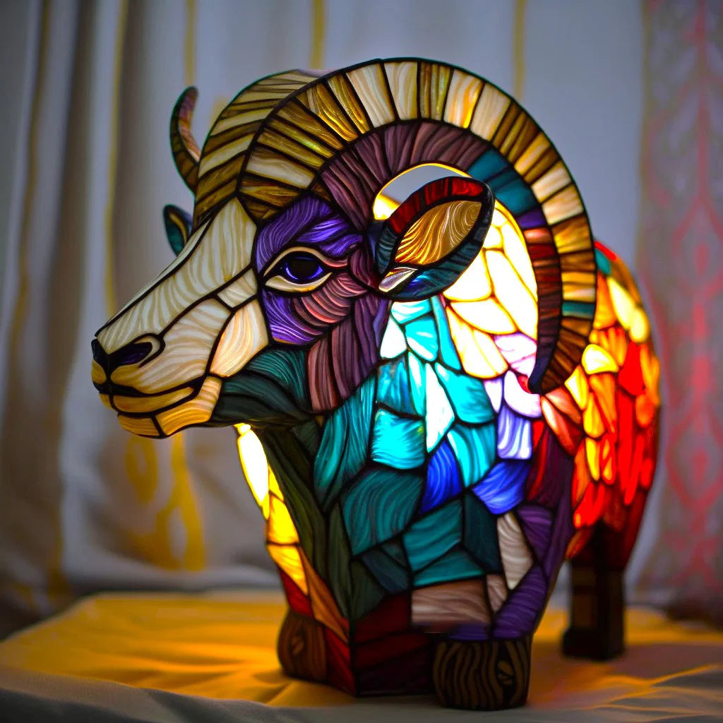 lopi goat nightlight highlighting its curved, illuminated horns