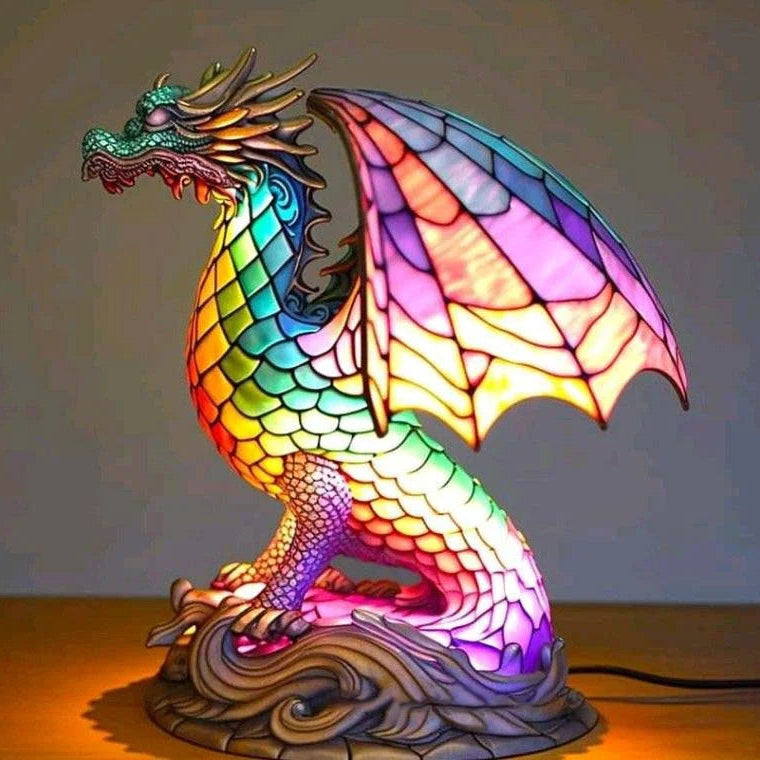 Colourful dragon resin accent lopi lamp with magnificent stained wings