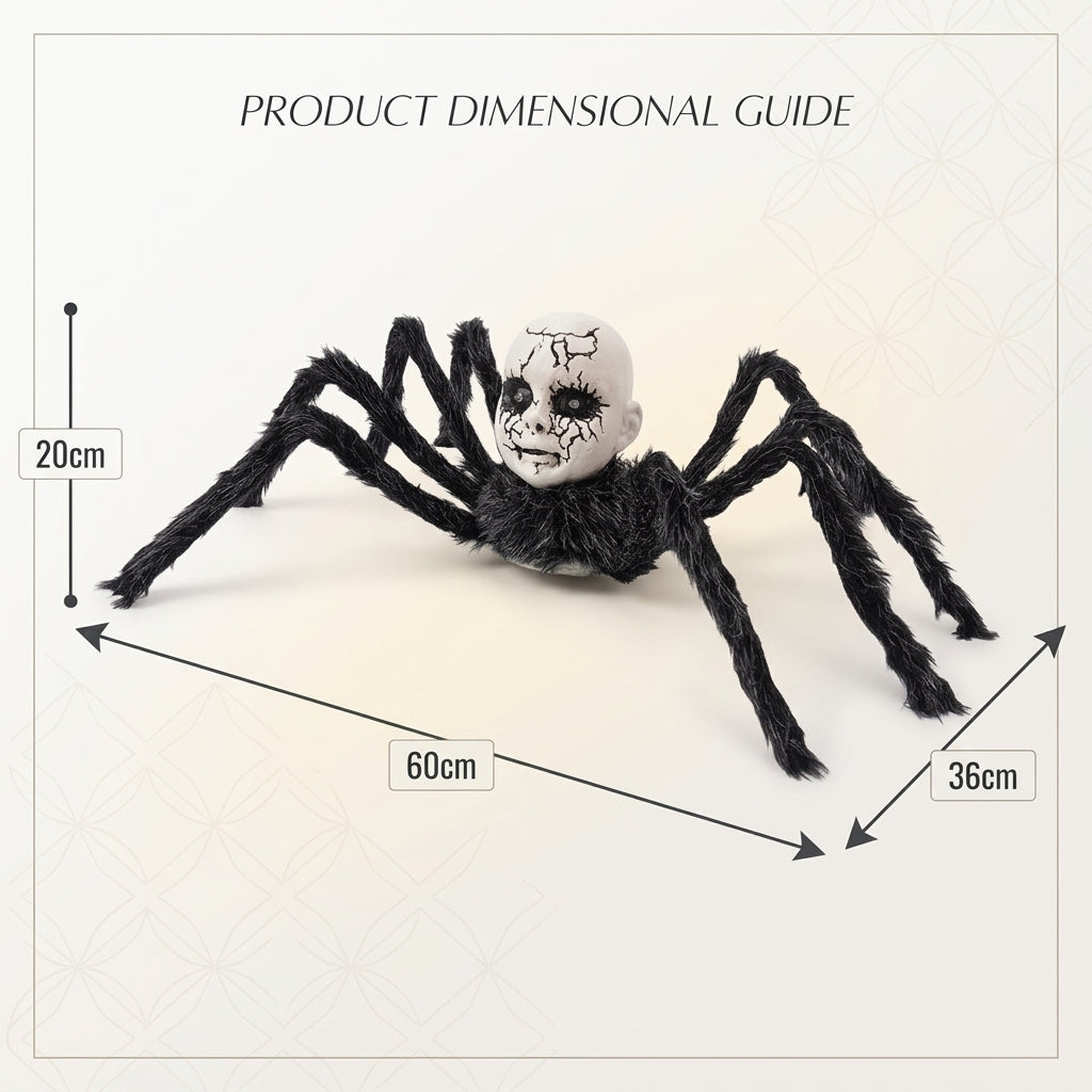 Lurch giant spider prop size chart: 60cm long x 36cm wide x 20cm tall