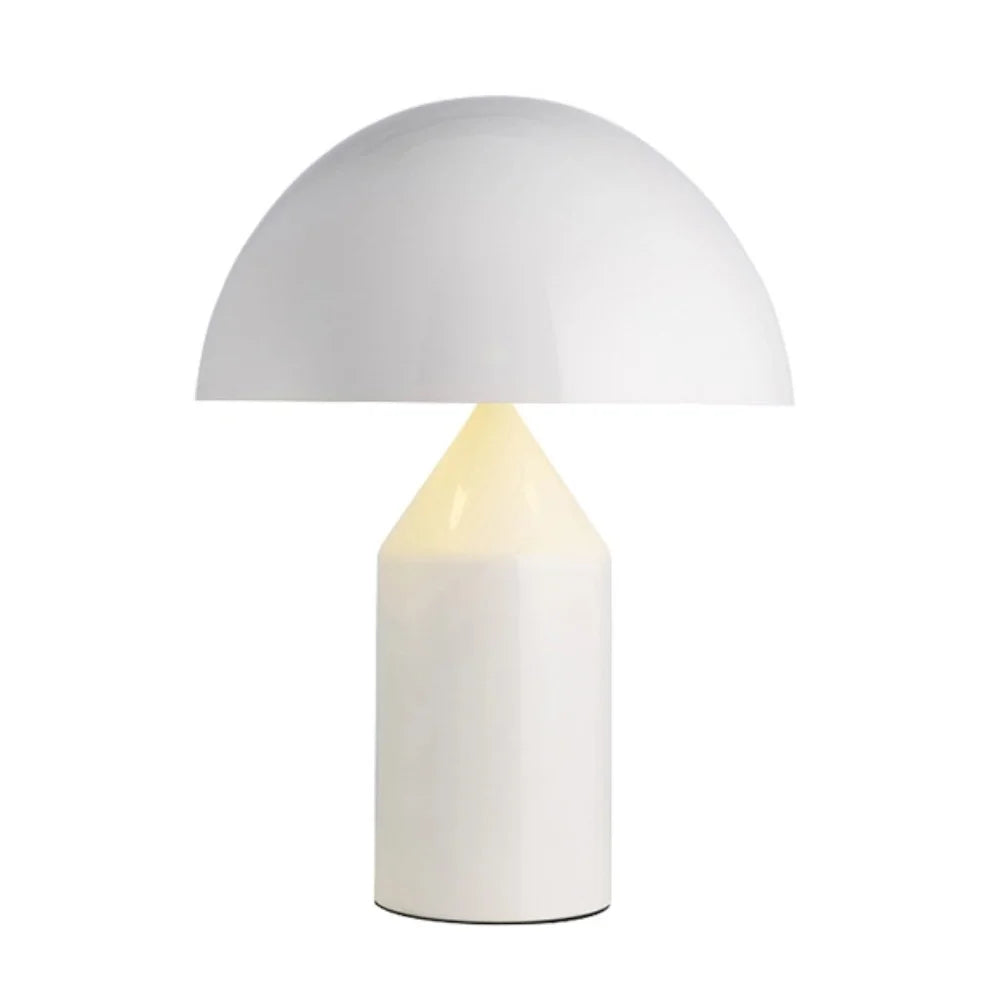 Matte white Bauhaus mushroom lamp showcasing its smooth, fingerprint-resistant finish