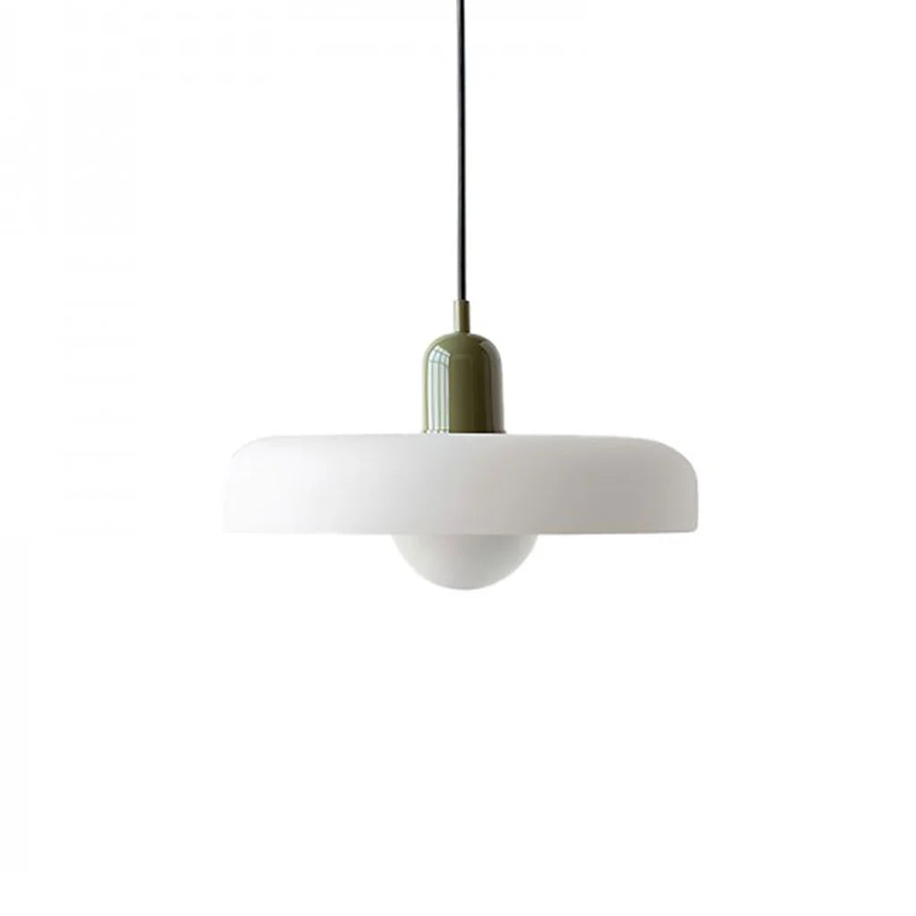 Green and white mera mid-century pendant light offering a soft, inviting architectural silhouette