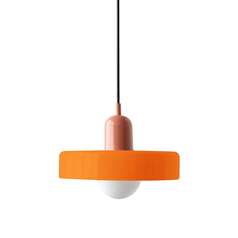 Isolated view of the pink and orange Bauhaus mera colour-block pendant light