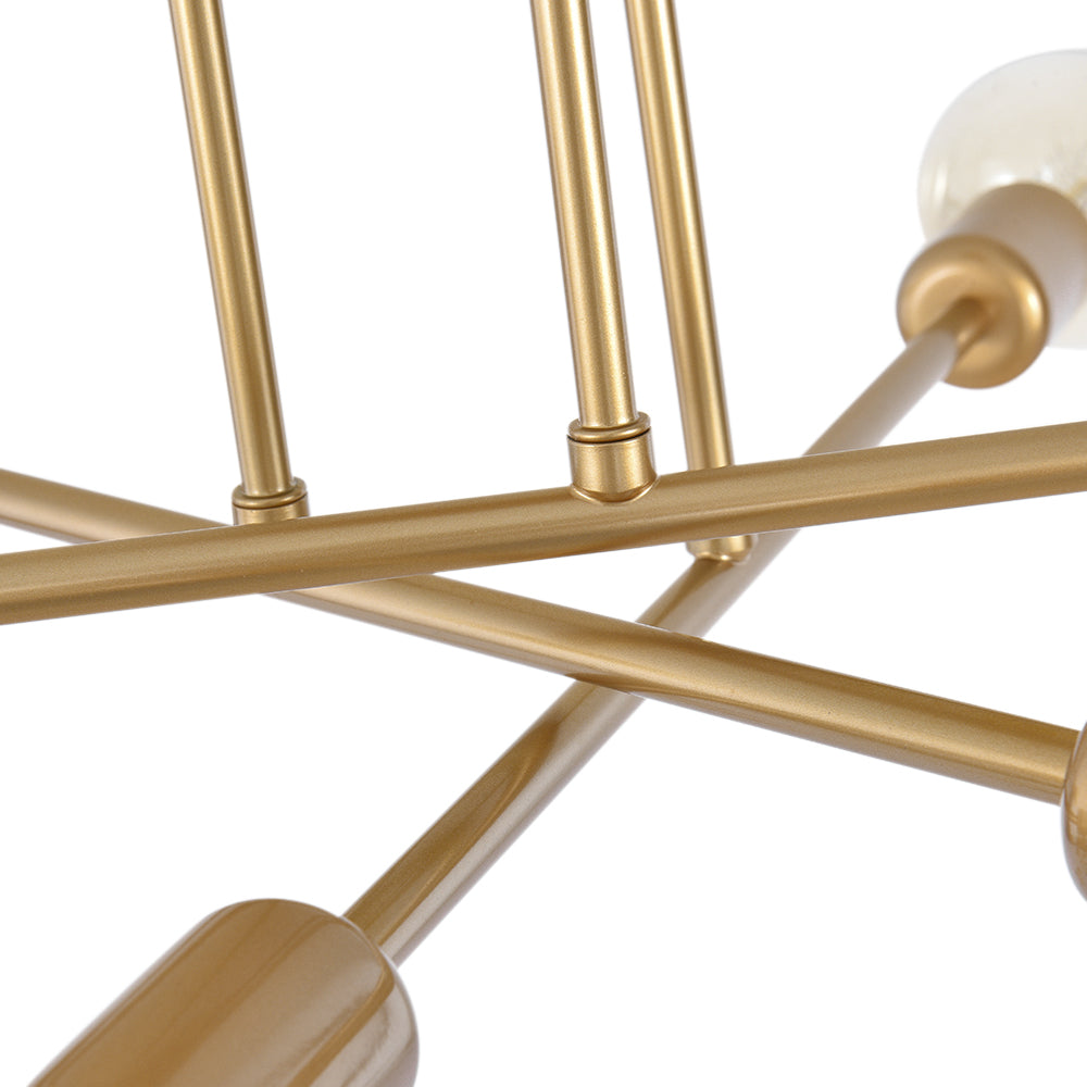 Close-up of the high-quality brass intersecting arms on the mid-century Sputnik chandelier