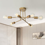 Modern 6-light brass Sputnik chandelier acting as a stunning semi-flush mount centrepiece in a contemporary room