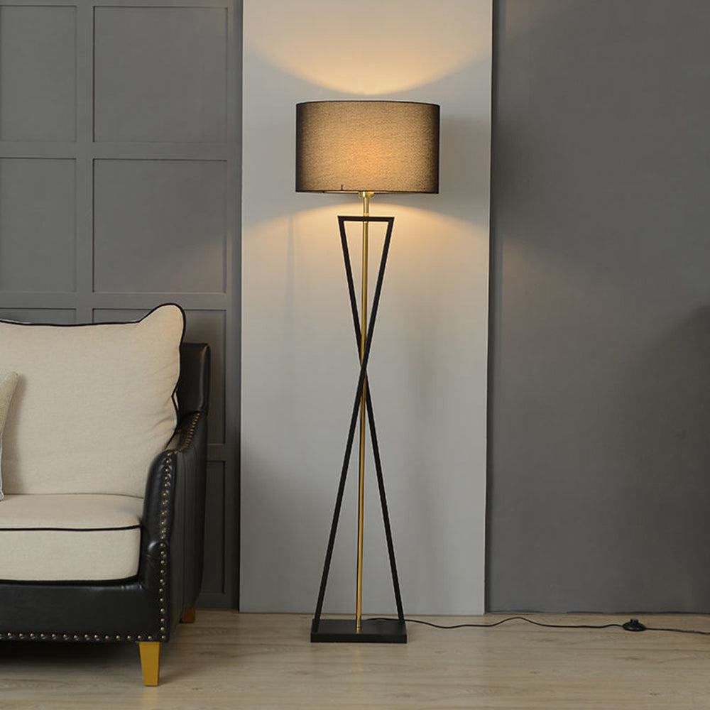 Modern Tripod Floor Lamp - Geometric Metal & Fabric Standing Light