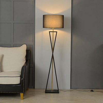Modern Tripod Floor Lamp - Geometric Metal & Fabric Standing Light