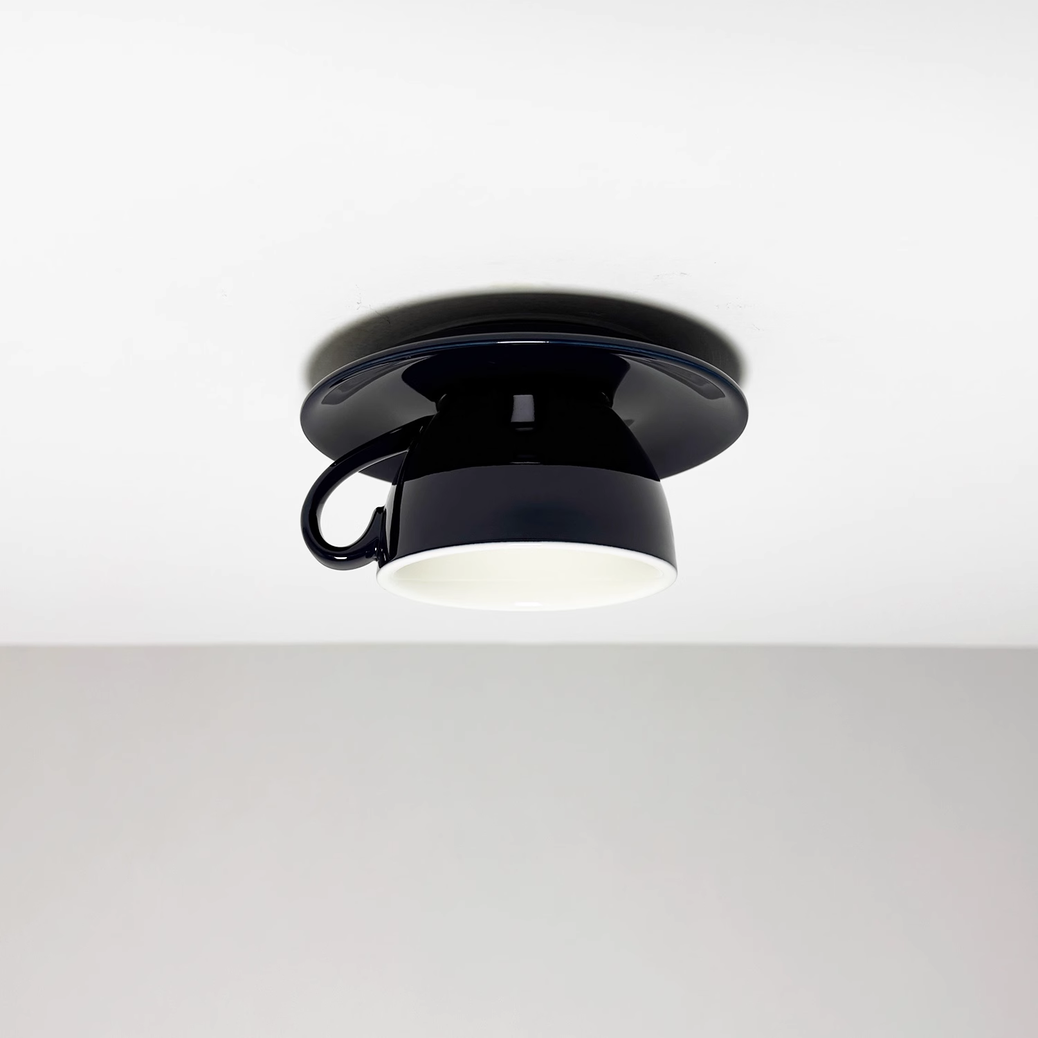 Navy blue ceramic teacup flush mount ceiling fixture
