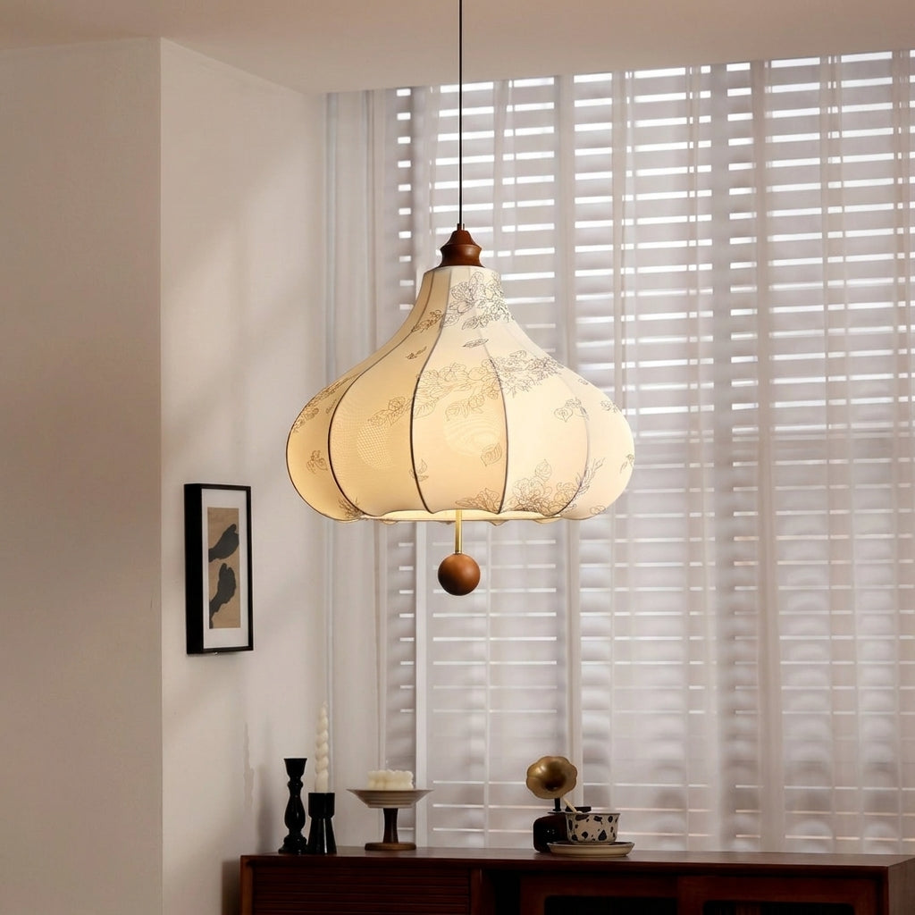 Naxlu pendant light in a bedroom with blinds