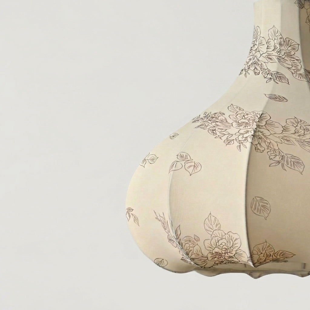 Close-up of Naxlu's printed linen fabric shade