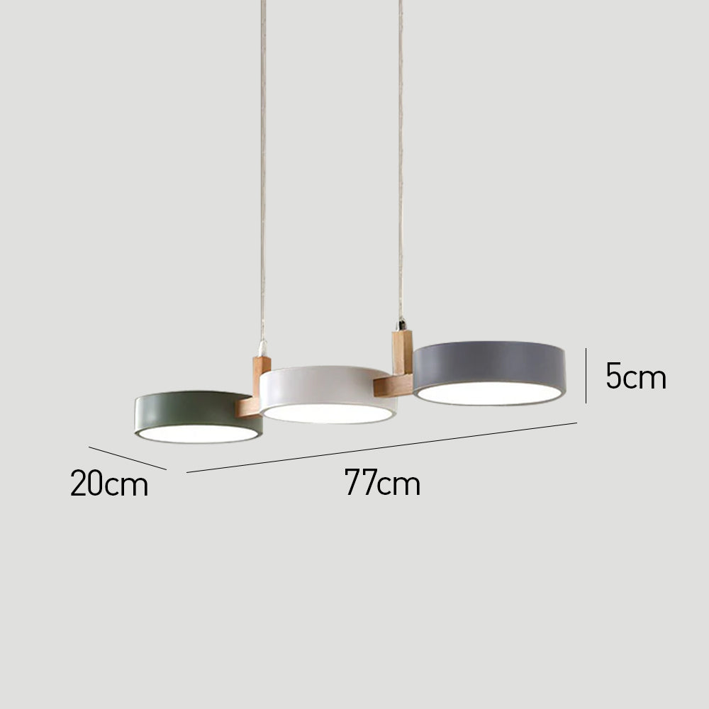 Dimensions guide showing the 77cm length of the 3-light Nordic linear pendant