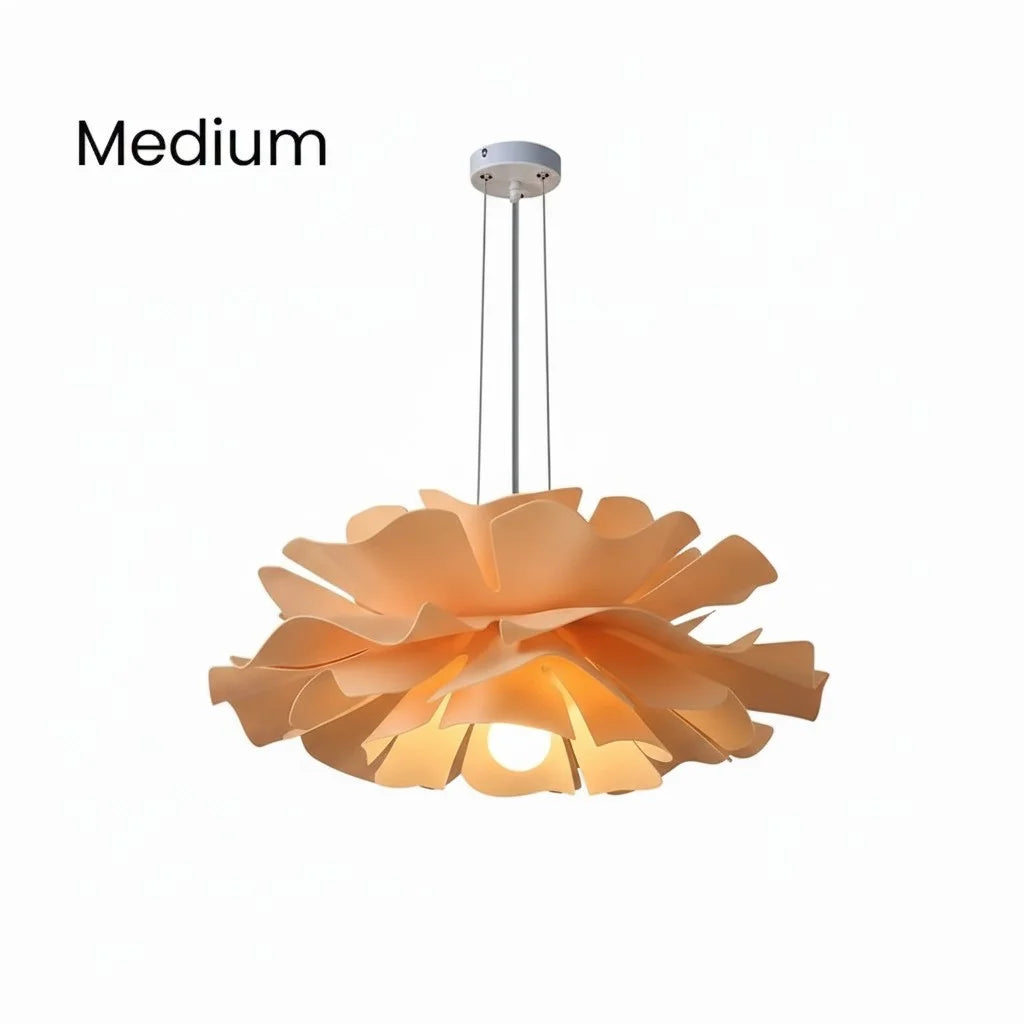 Medium orange lotus pendant light isolated on a clean white background
