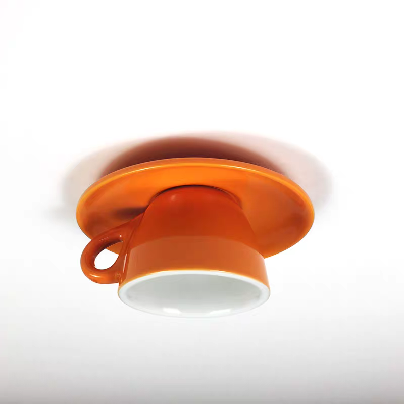 Bright orange novelty coffee cup flush mount lighting fixture