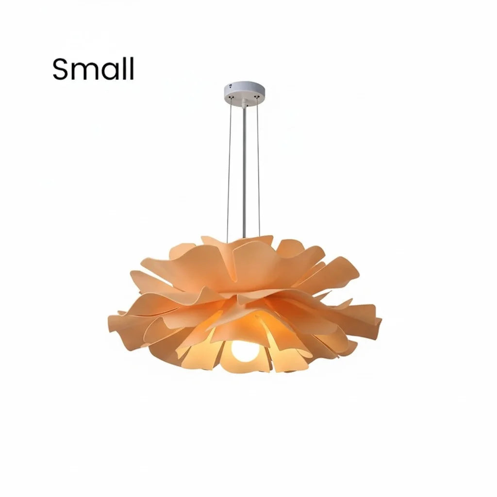 Small orange floral ceiling pendant light highlighting its compact, blooming design