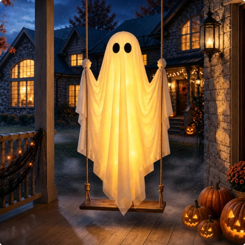 Pendulum glowing ghost porch swing on a porch at night, load-bearing to 100kg