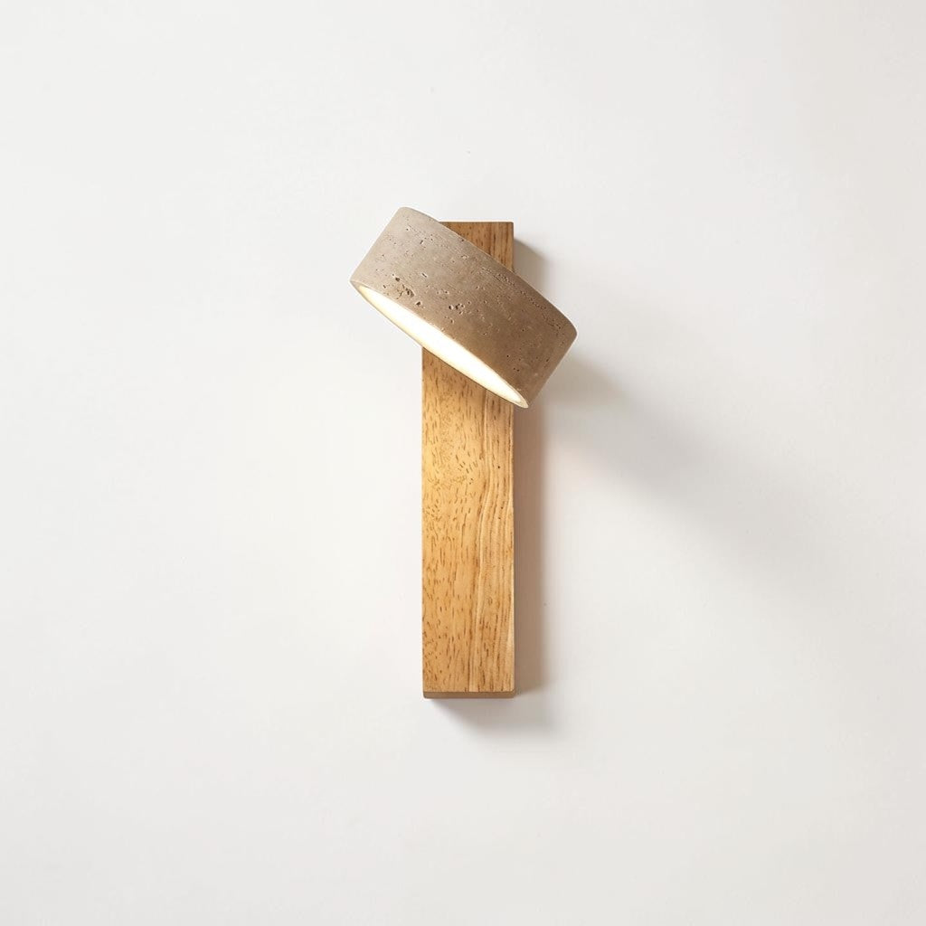 Pexni - Japandi Wabi Sabi Travertine Stone Wall Light - Adjustable Wood Sconce