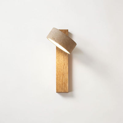 Pexni - Japandi Wabi Sabi Travertine Stone Wall Light - Adjustable Wood Sconce