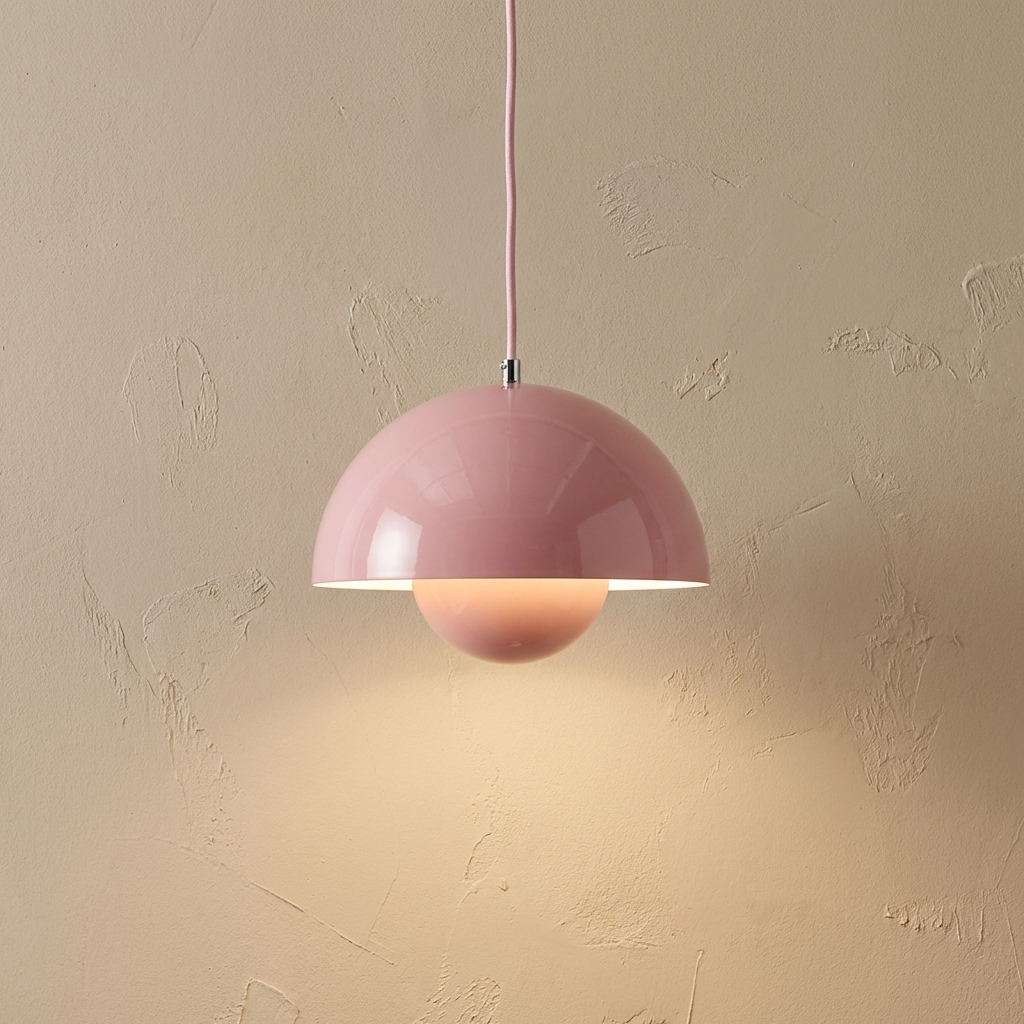 Soft pink pastel flowerpot ceiling fixture providing warm ambient lighting