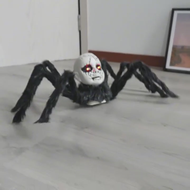Load video: Lurch giant spider prop with animatronic sound-activated movement and glowing eyes demo video