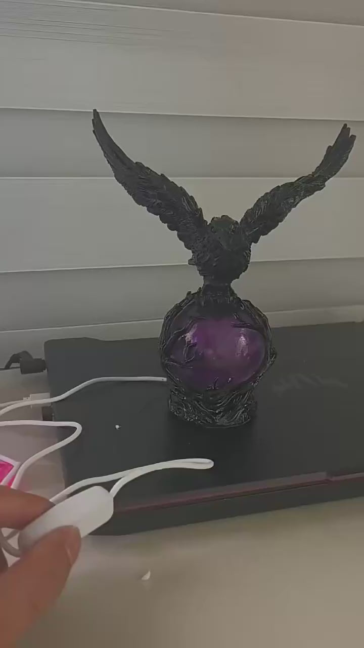 Load video: Plumage - Gothic Raven LED Night Light with Purple Glow - Halloween Decoration