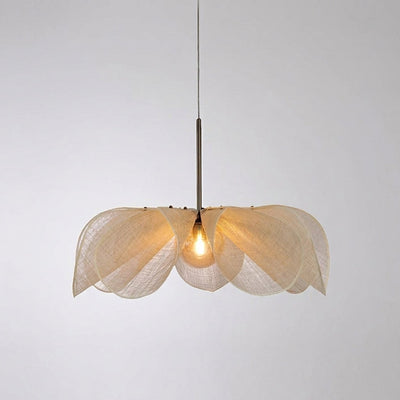 Puvzo - Japandi Wabi-Sabi Rattan Woven Lotus Pendant Light - Layered Petal Ceiling Lamp