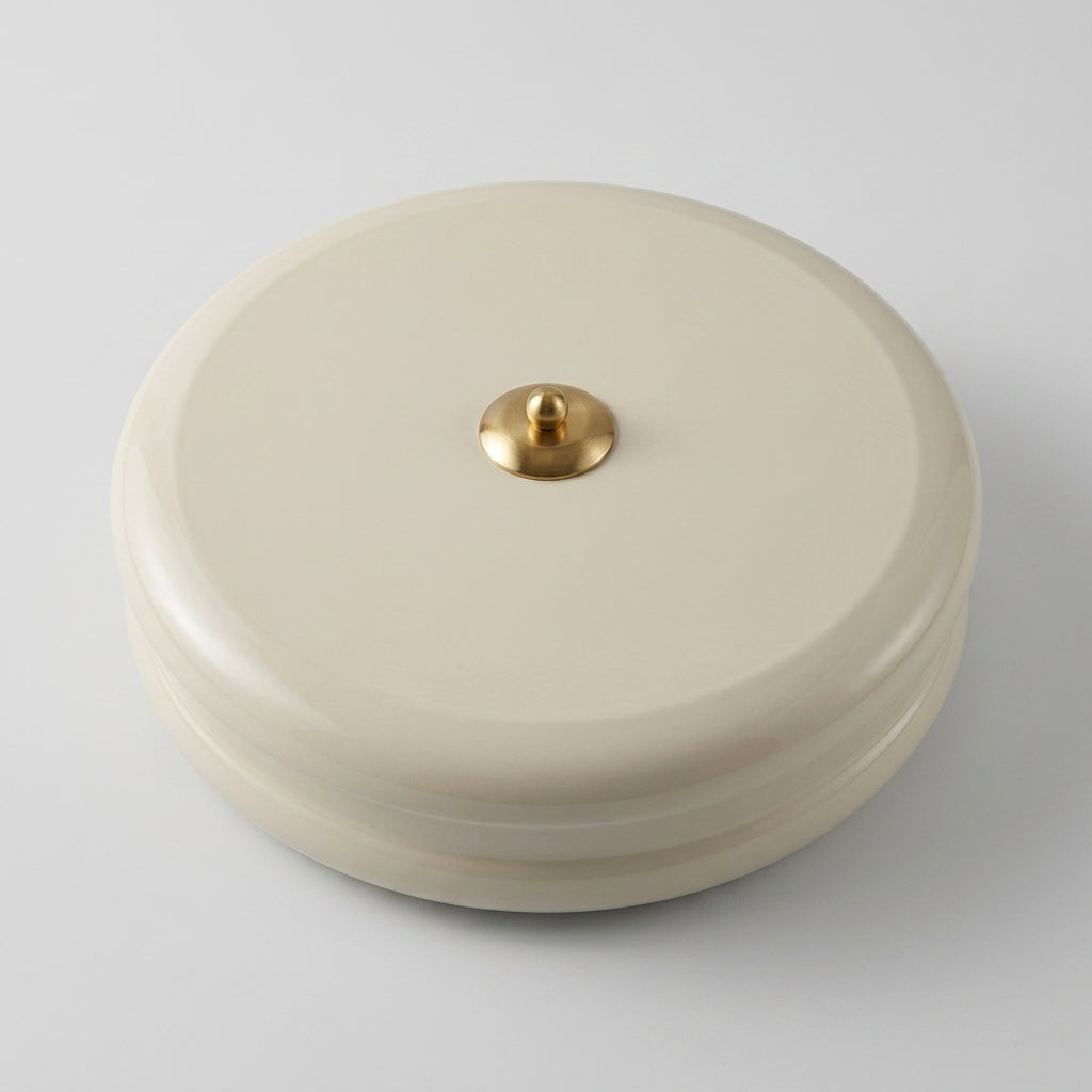 Qoxli beige tiered ceiling light with gold-tone finial, angled studio view