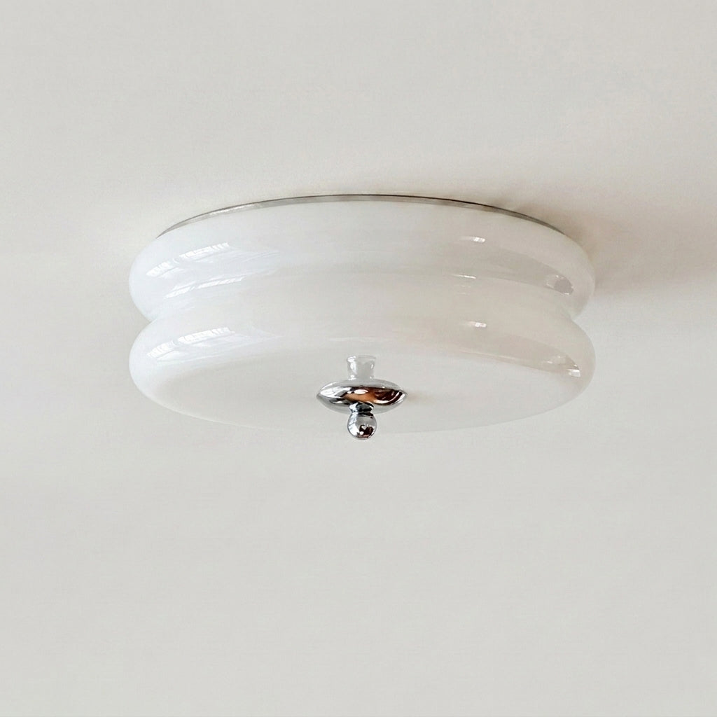 Qoxli tiered glass ceiling light in white with chrome fitting