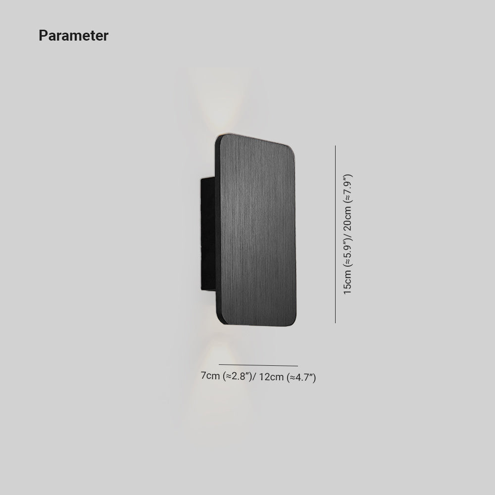 Dimensions and sizing guide for the black modern rectangular LED wall sconce