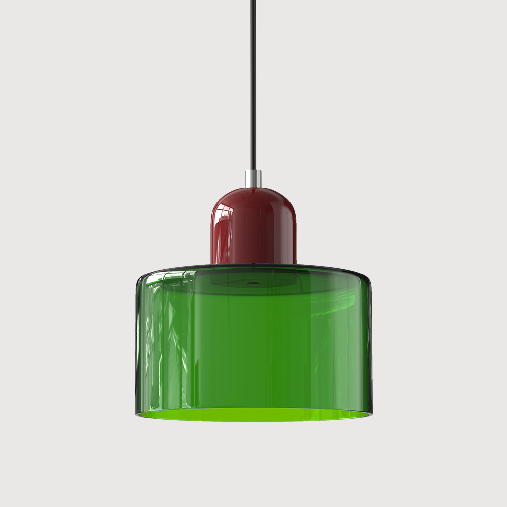 Red base and bright green shade geometric glass pendant