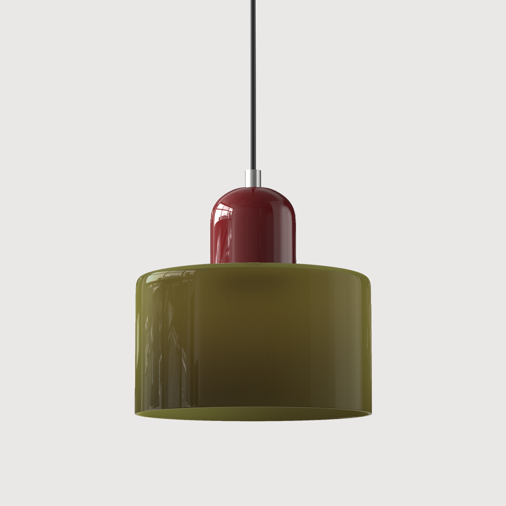 Red base and green shade two-tone glass ceiling pendant isolated