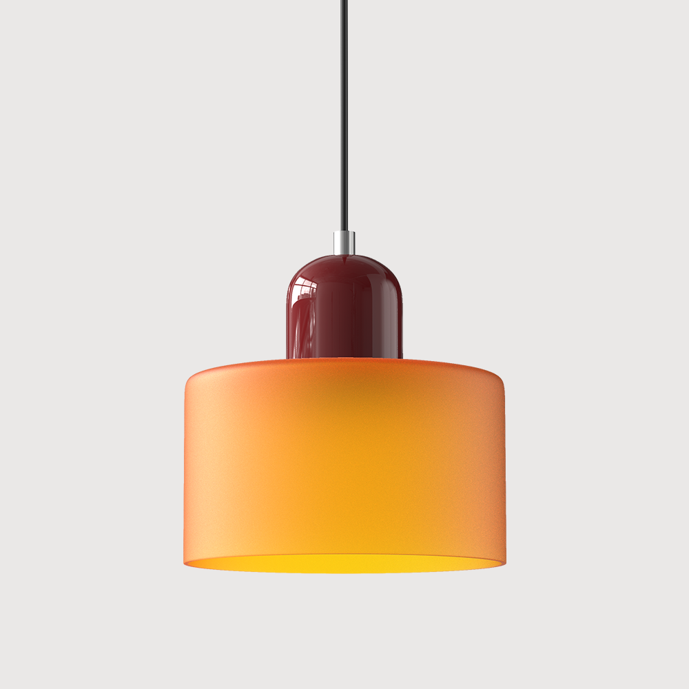 Red base and bold orange shade mid-century glass pendant