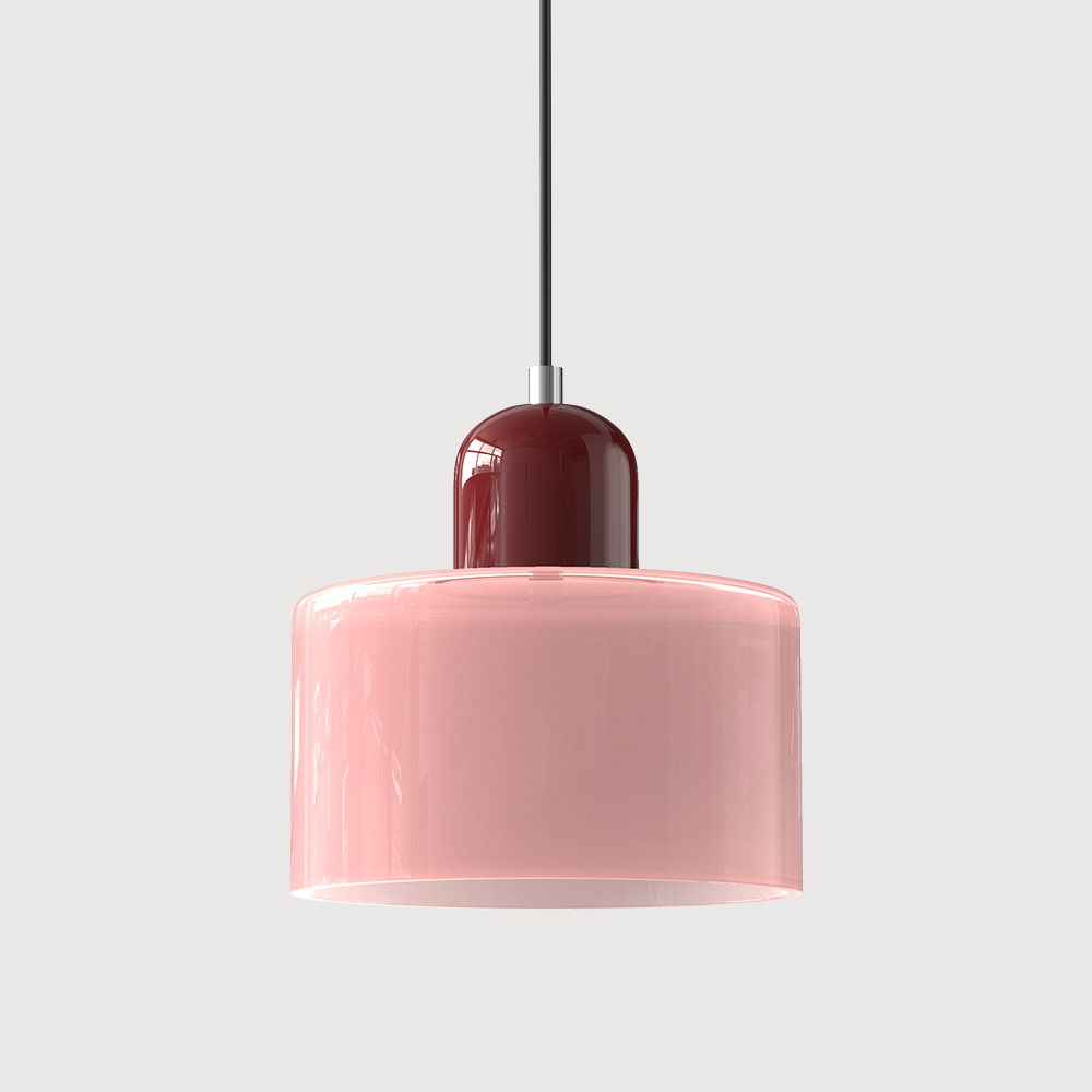 Red base and pink shade playful mid-century pendant