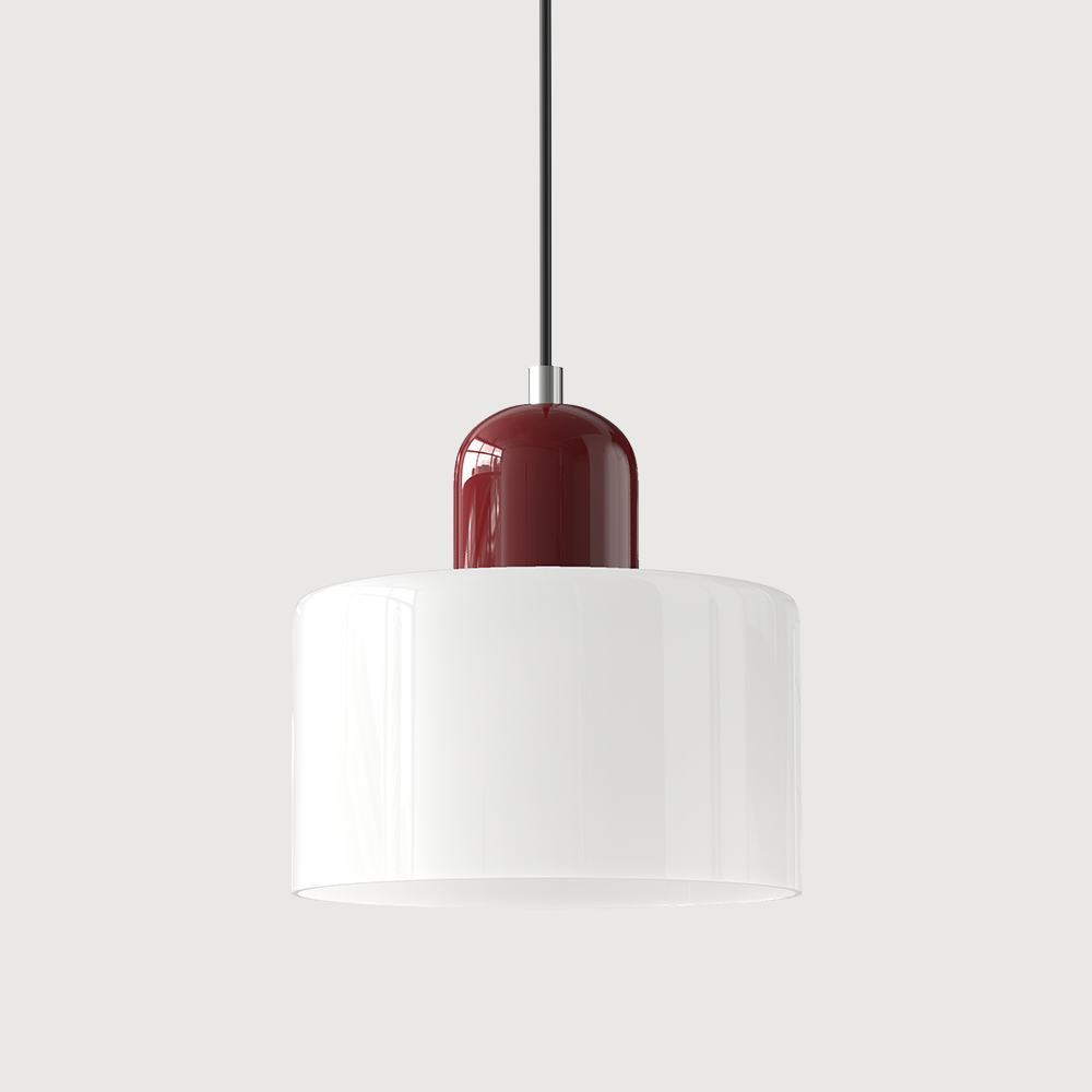 Red base and crisp white shade modern glass ceiling lamp