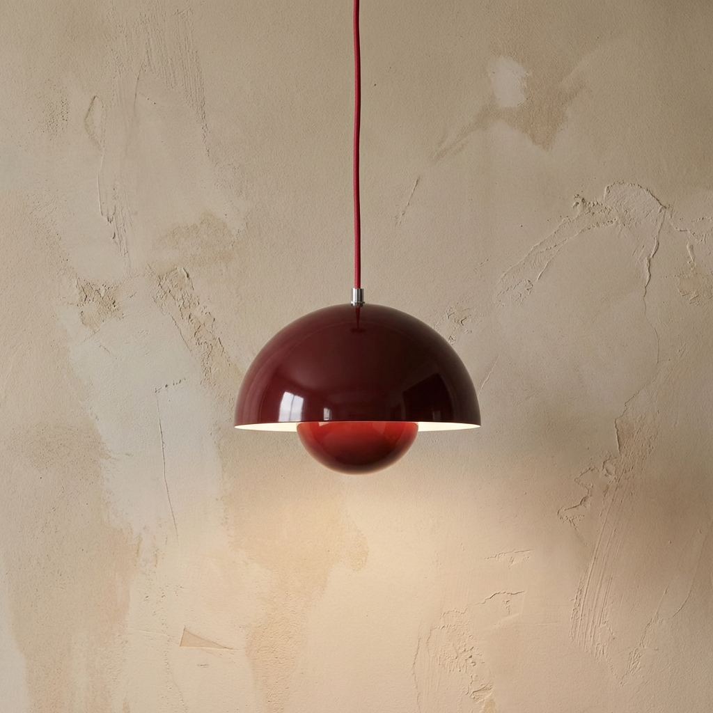 Bold red glossy retro pendant lighting with a classic mid-century silhouette