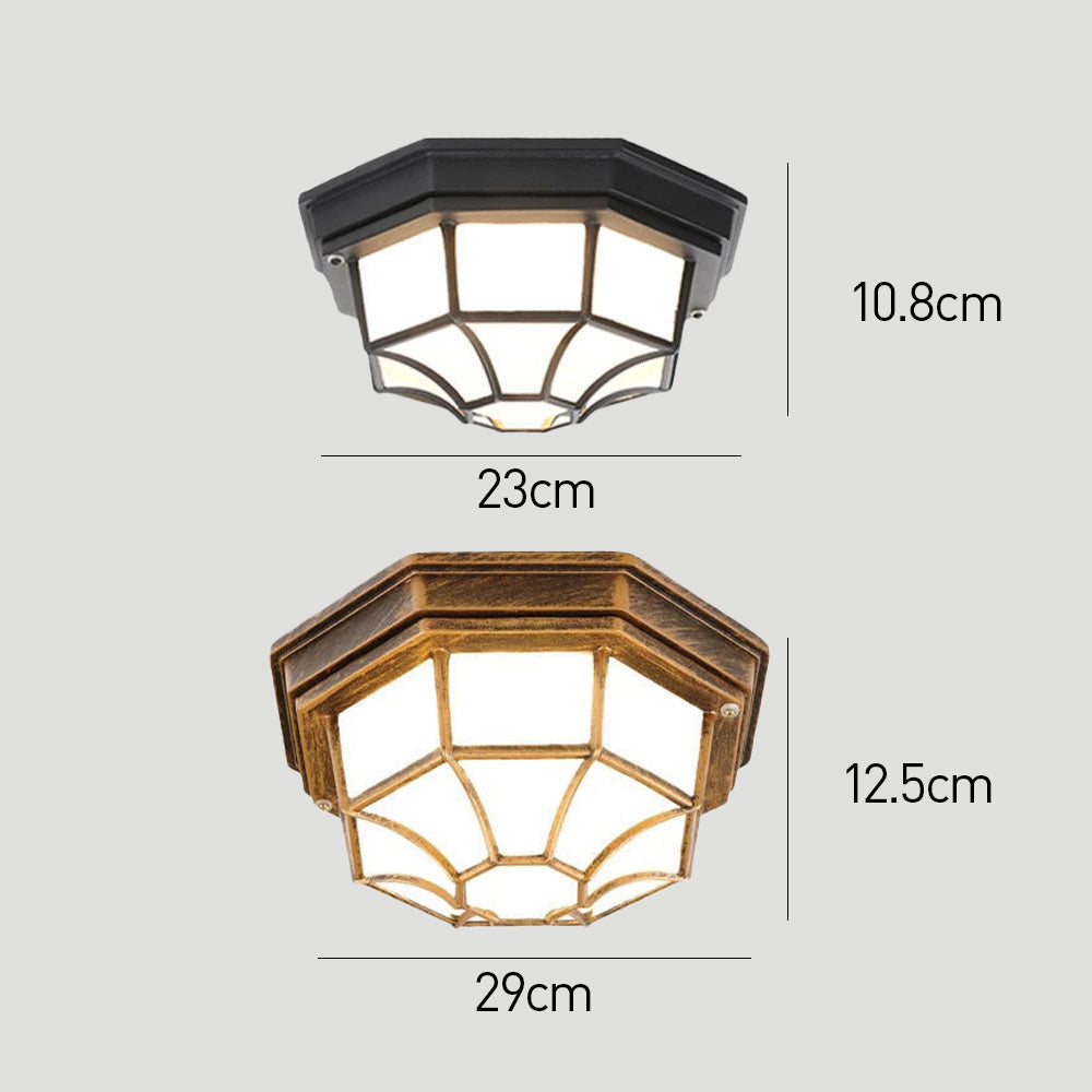 Size and dimension guide for the rustic bulkhead light showing 23cm and 29cm options