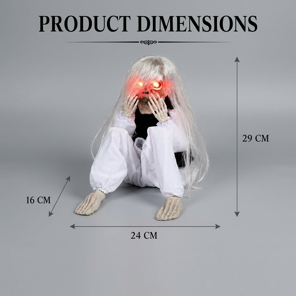 Sentrygeist skeleton prop product dimensions infographic showing 29cm x 24cm x 16cm size