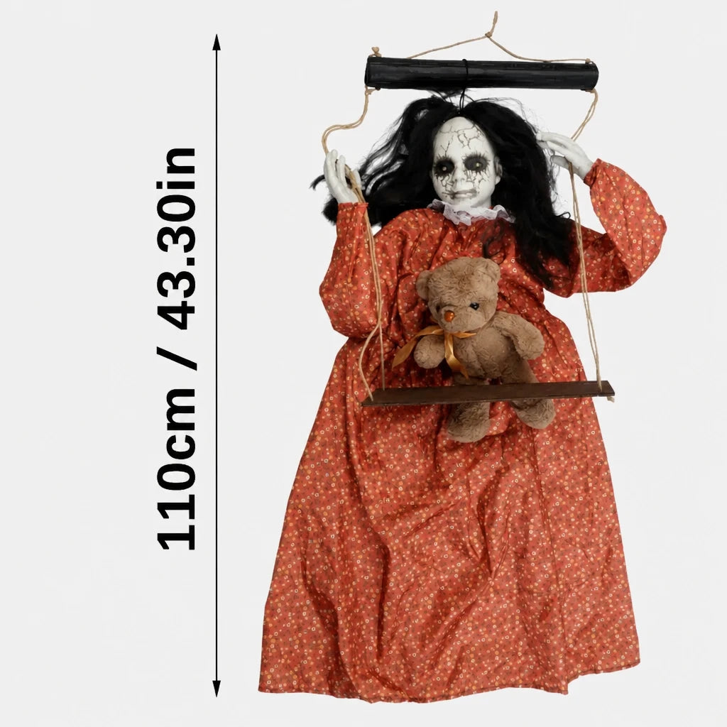 Skulke swinging ghost doll with height measurement of 110cm shown on a plain studio background