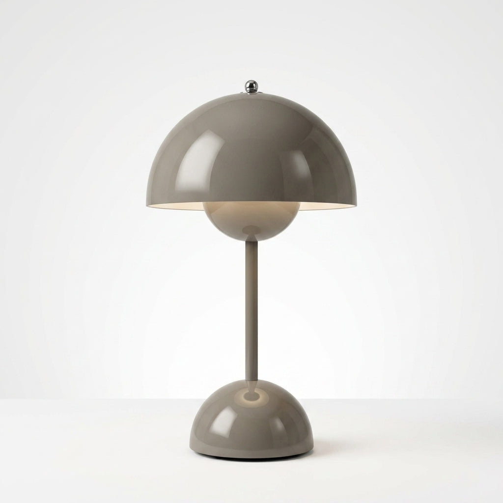 Modern sulba grey cordless mushroom table lamp showcasing its sleek, minimalist dome silhouette