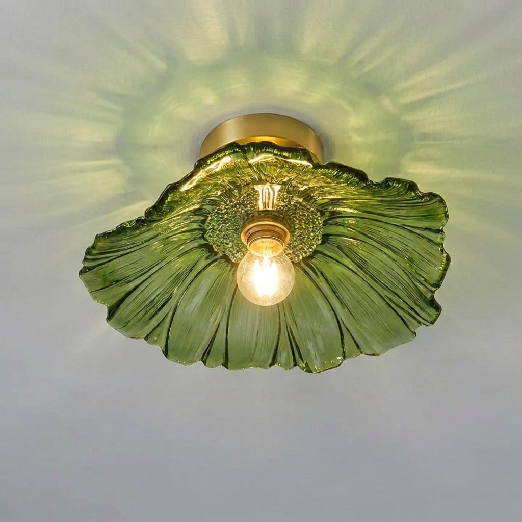 Tebzo Nordic flower ribbed glass flush mount ceiling light, product photo 1