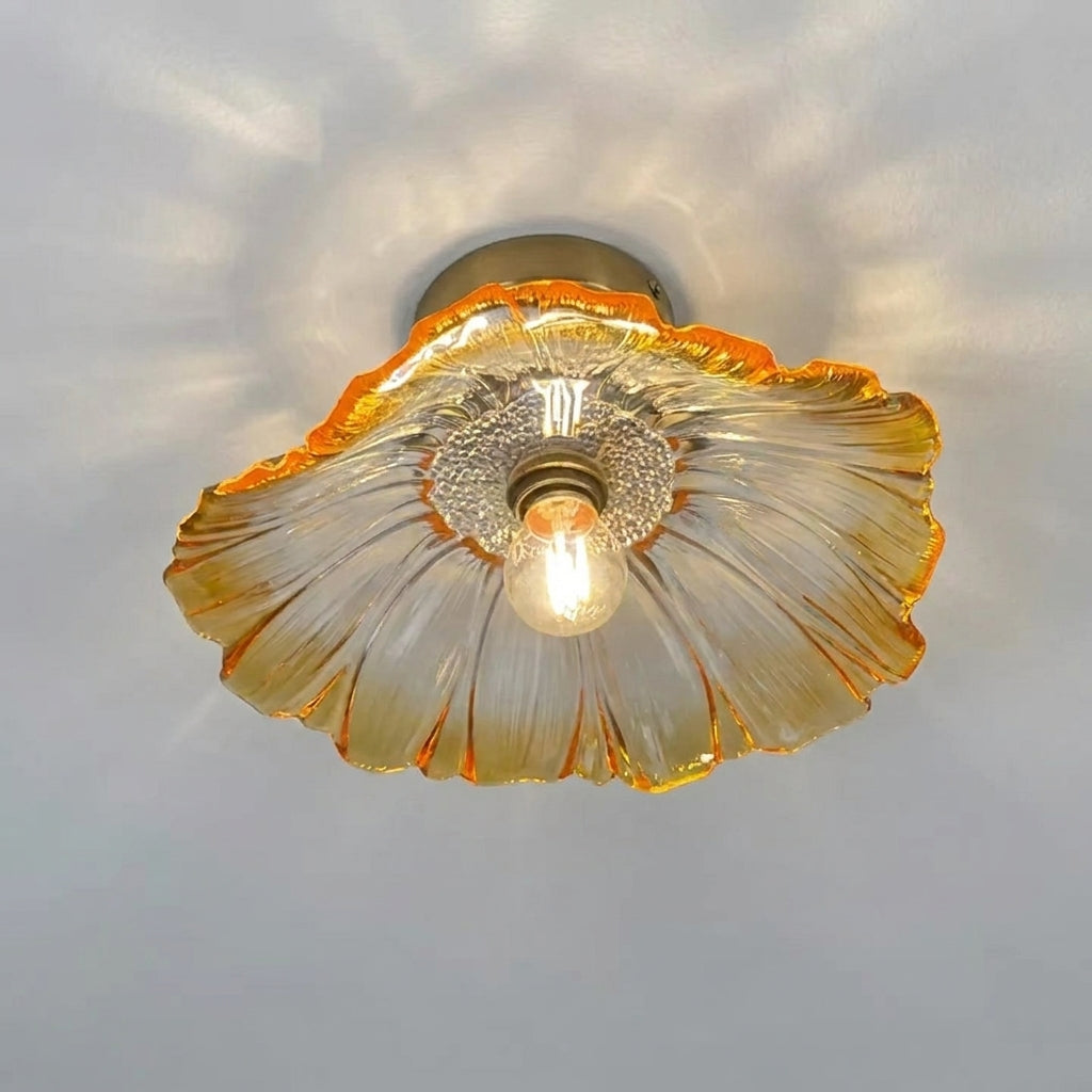 Tebzo Nordic flower ribbed glass flush mount ceiling light, product photo 3