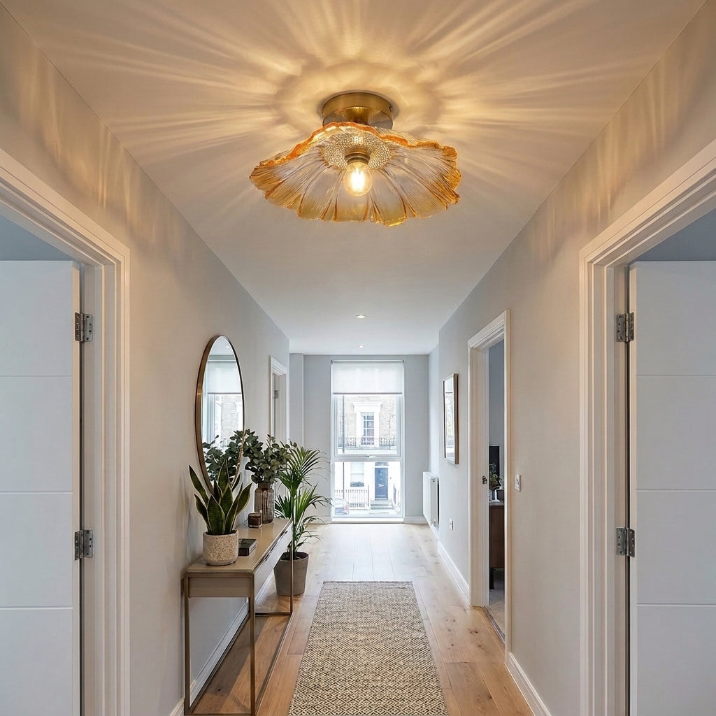 Tebzo Nordic flower ribbed glass flush mount ceiling light, product photo 4