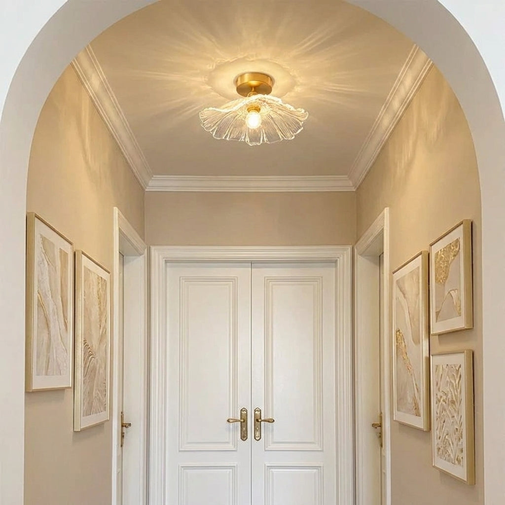 Tebzo Nordic flower ribbed glass flush mount ceiling light, product photo 6