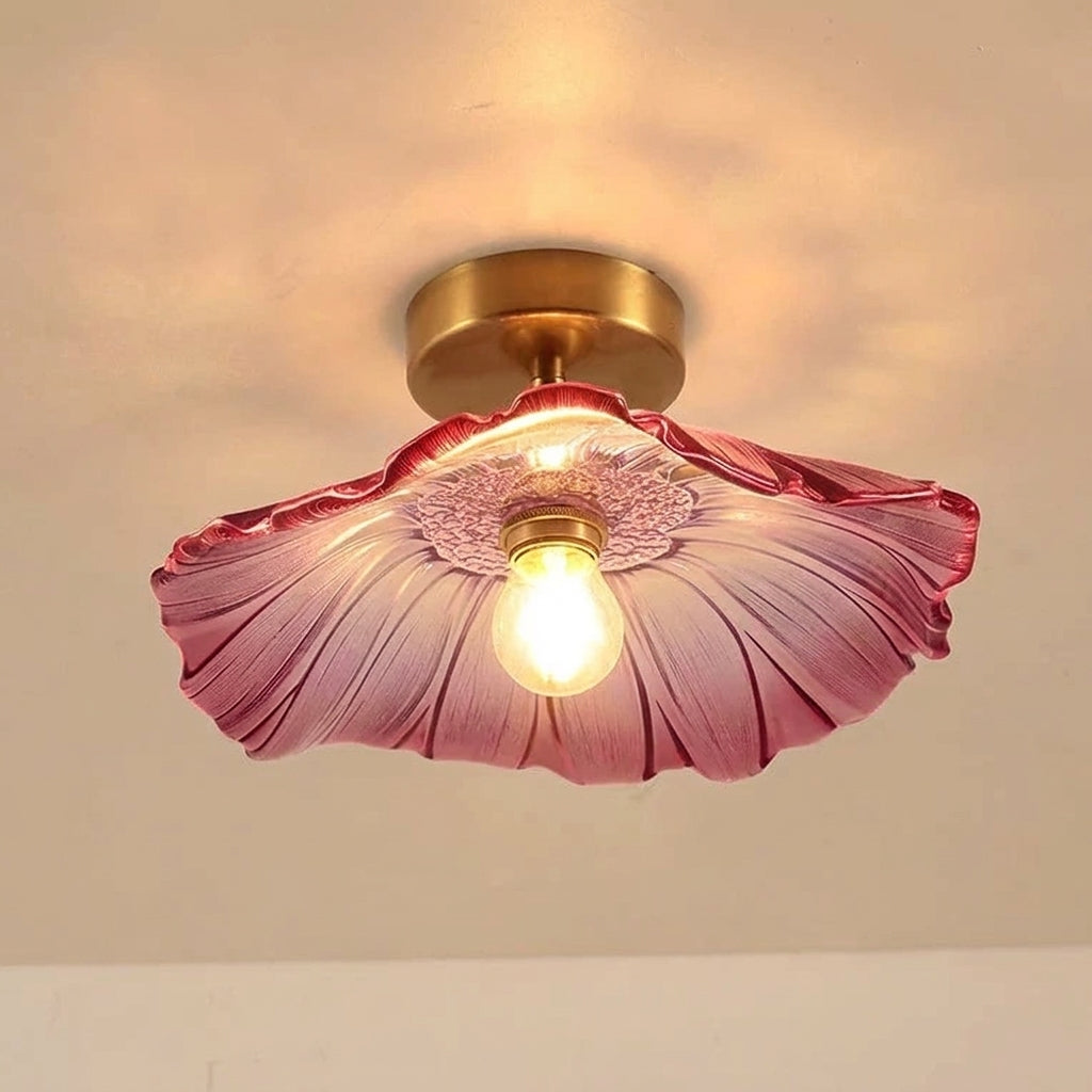 Tebzo Nordic flower ribbed glass flush mount ceiling light, product photo 7